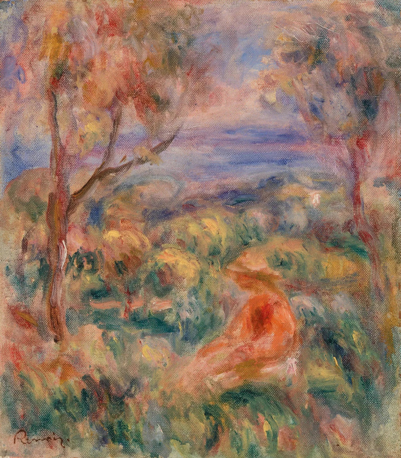 Kvinna som sitter med havet i fjärran (Kvinna som sitter vid havet) - Pierre-Auguste Renoir