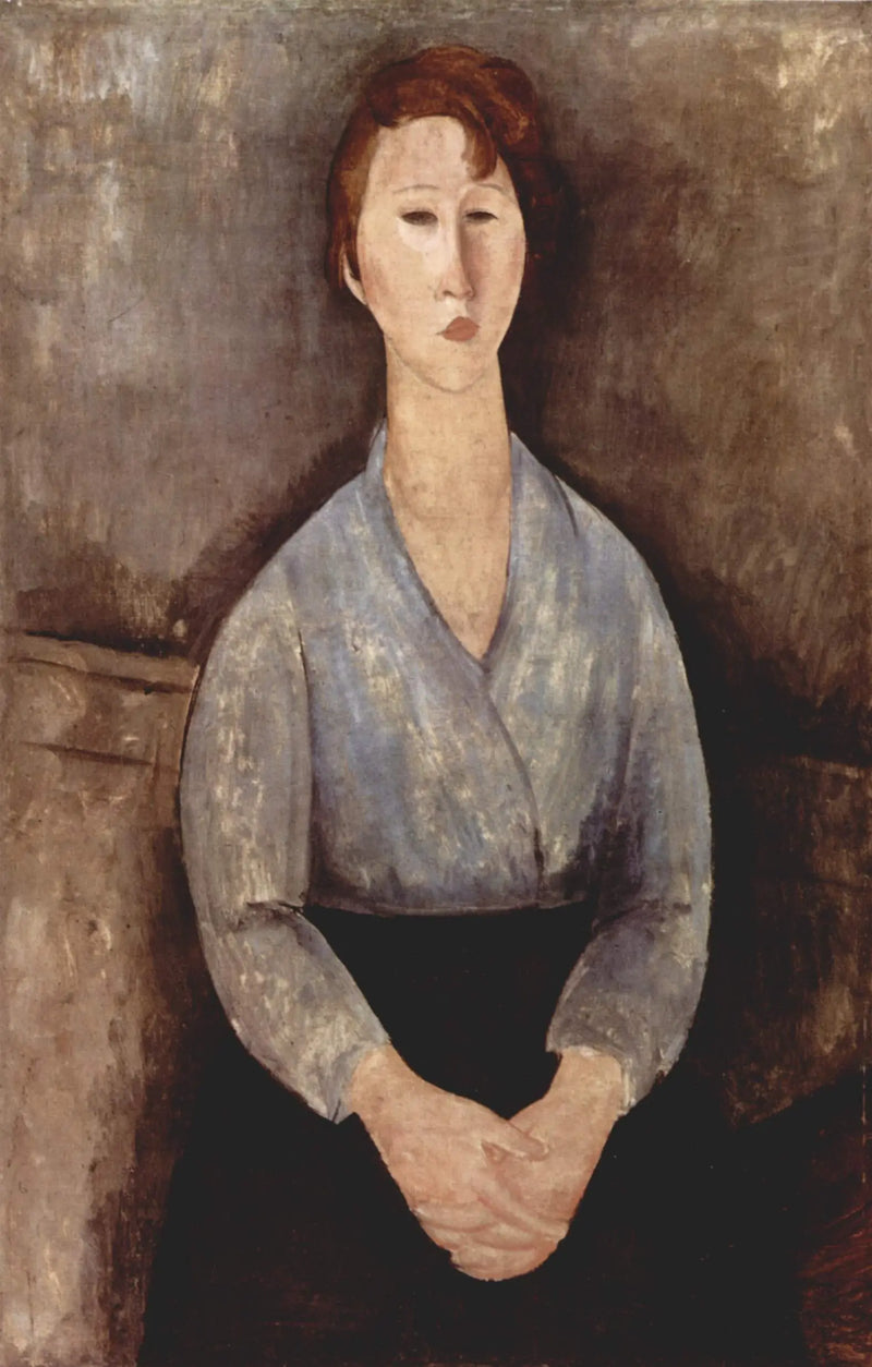 Kvinna som sitter med en blå blus - Amedeo Modigliani