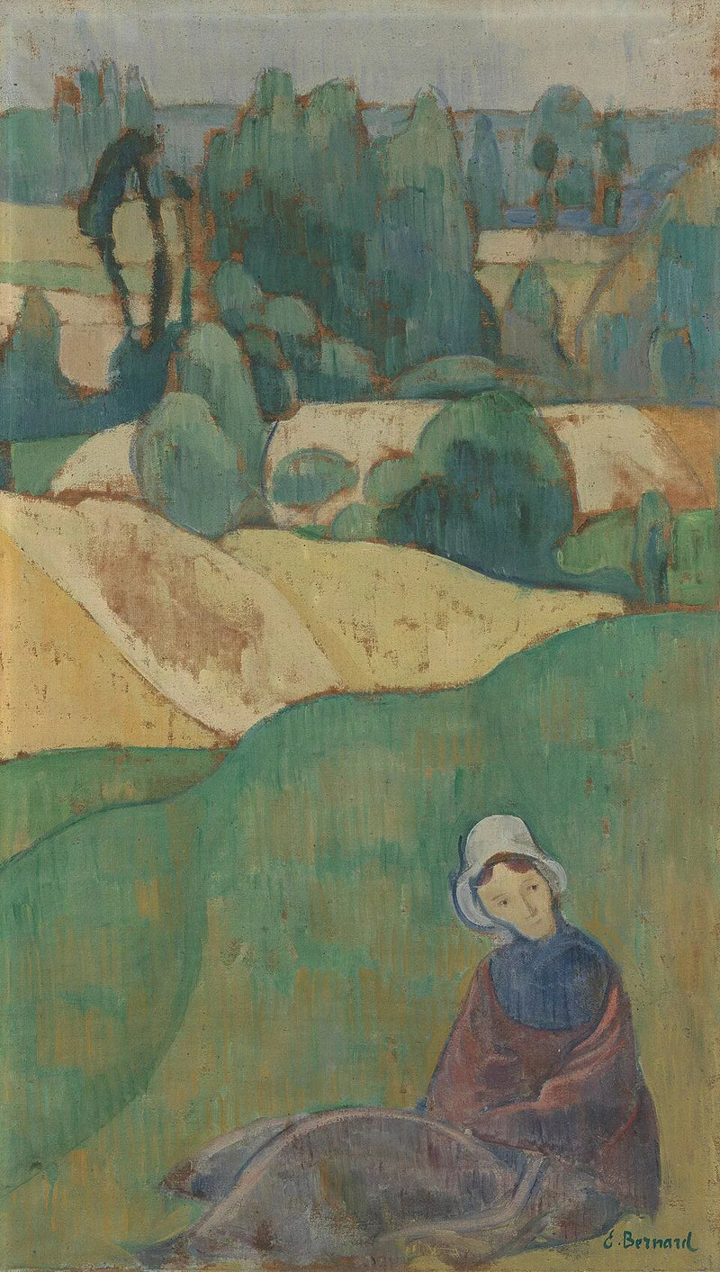 Kvinna sittande i ett fält: Bretagne - Émile Bernard