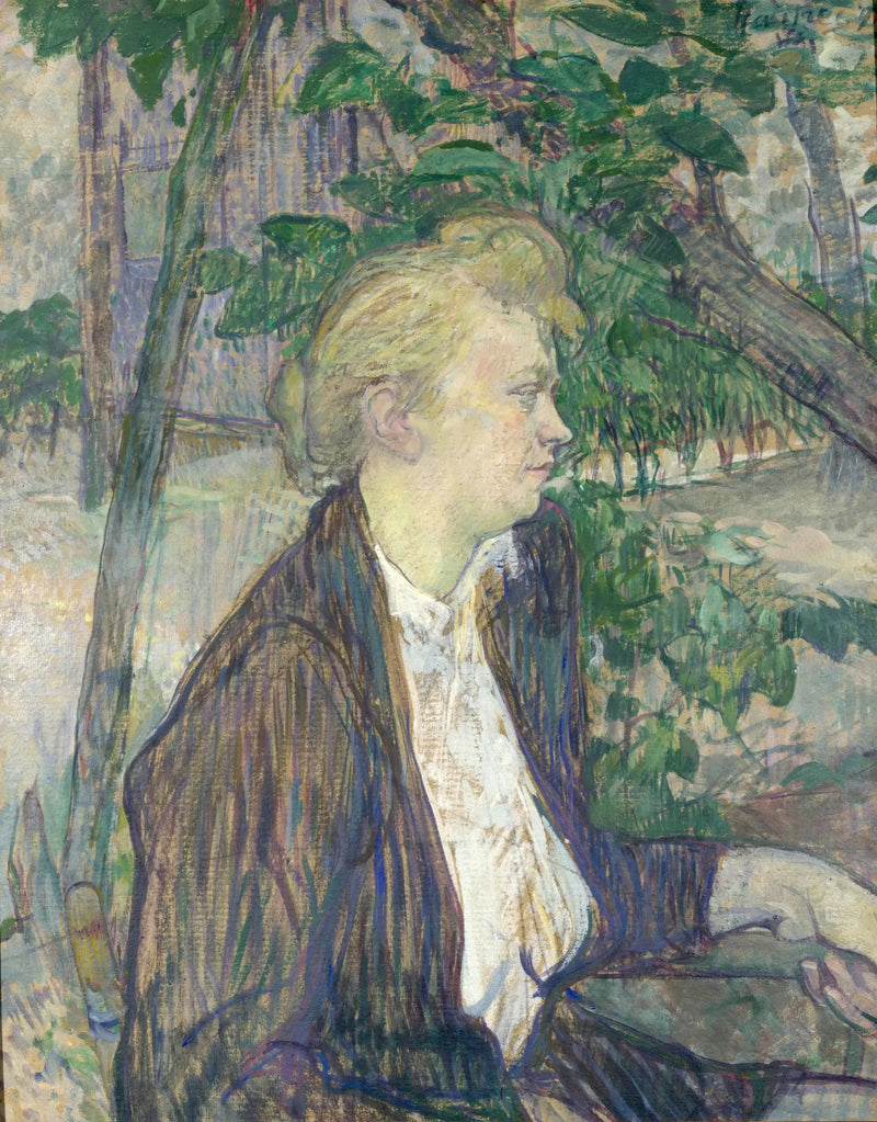 Kvinna som sitter i en trädgård - Henri de Toulouse-Lautrec