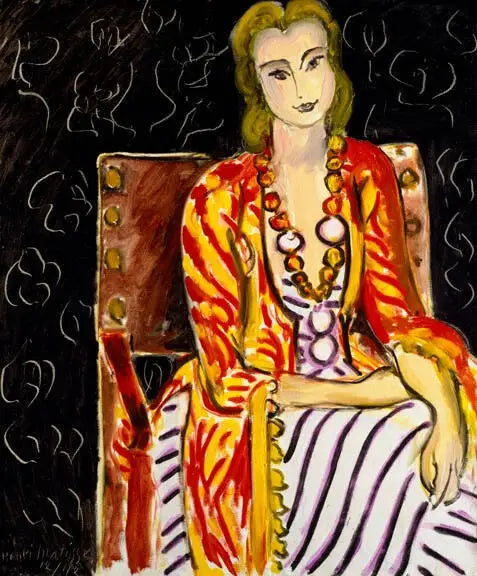 Kvinna som sitter mot svart bakgrund - Henri Matisse