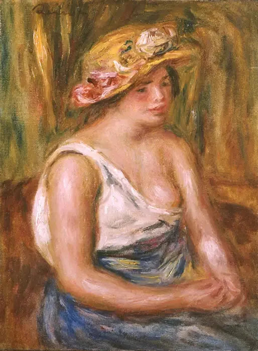 Kvinna med halmhatt - Pierre-Auguste Renoir