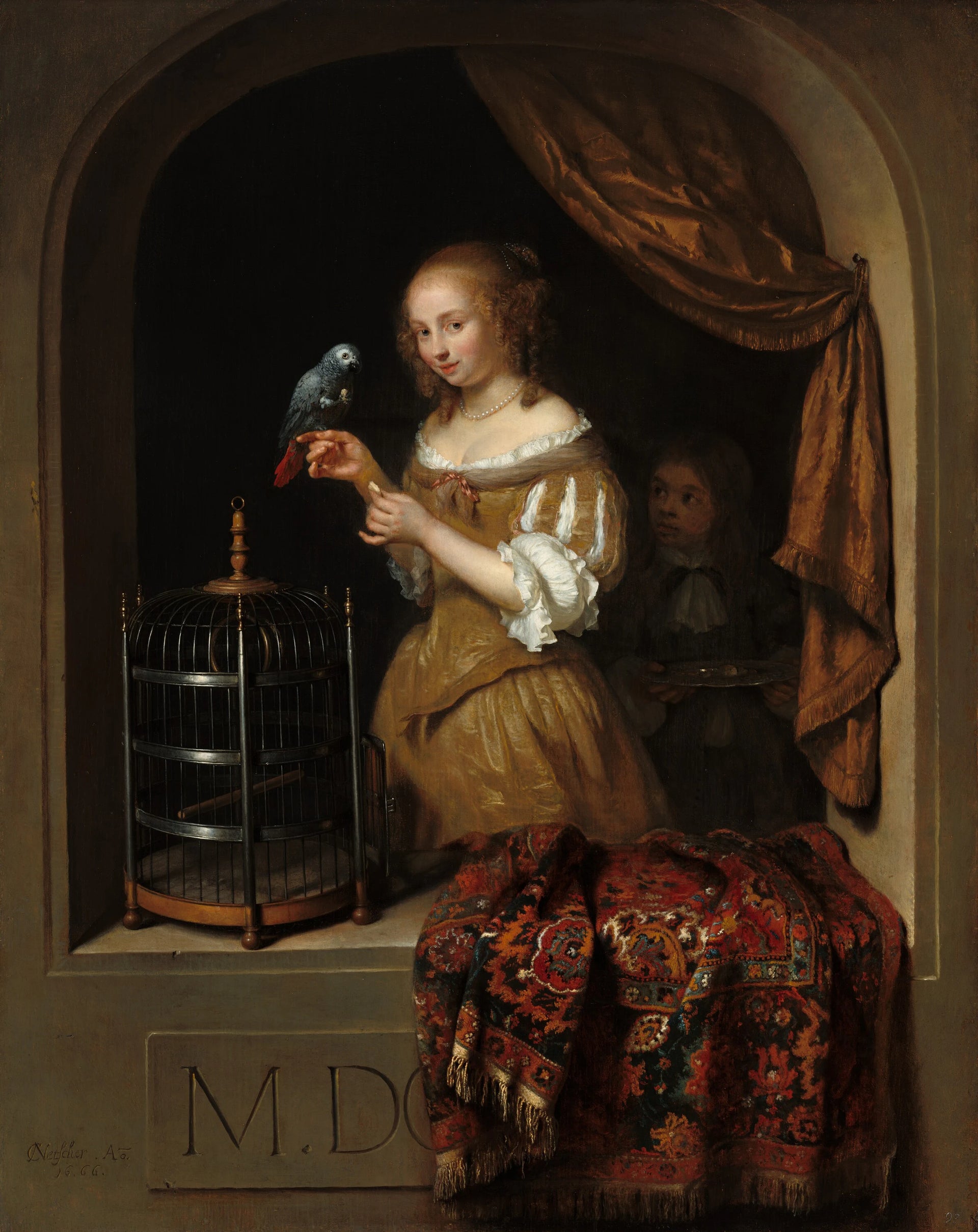 Femme au perroquet - Caspar Netscher