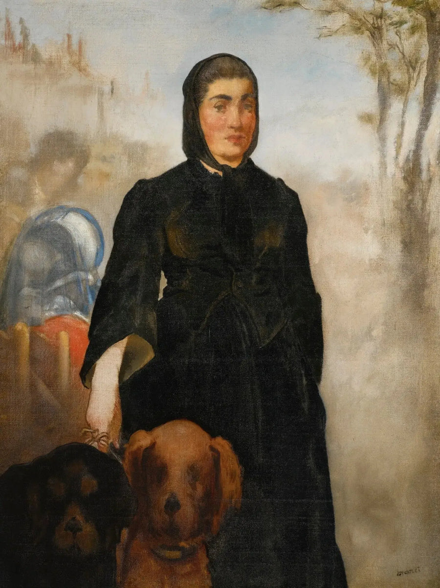 Kvinna med hundar - Édouard Manet