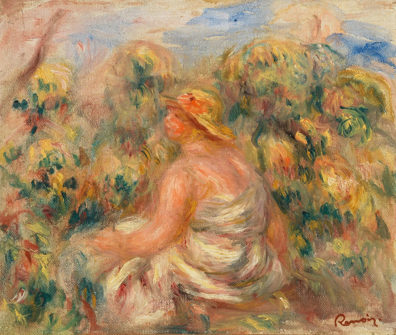 Kvinna med hatt i ett landskap - Pierre-Auguste Renoir
