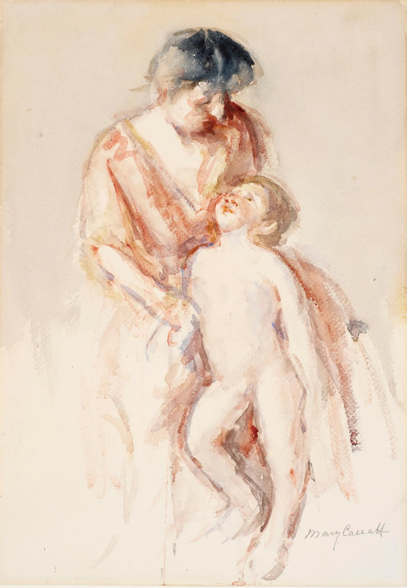Kvinna med en naken pojke till vänster om henne - Mary Cassatt