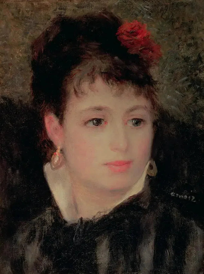 Kvinna med en ros i håret - Pierre-Auguste Renoir