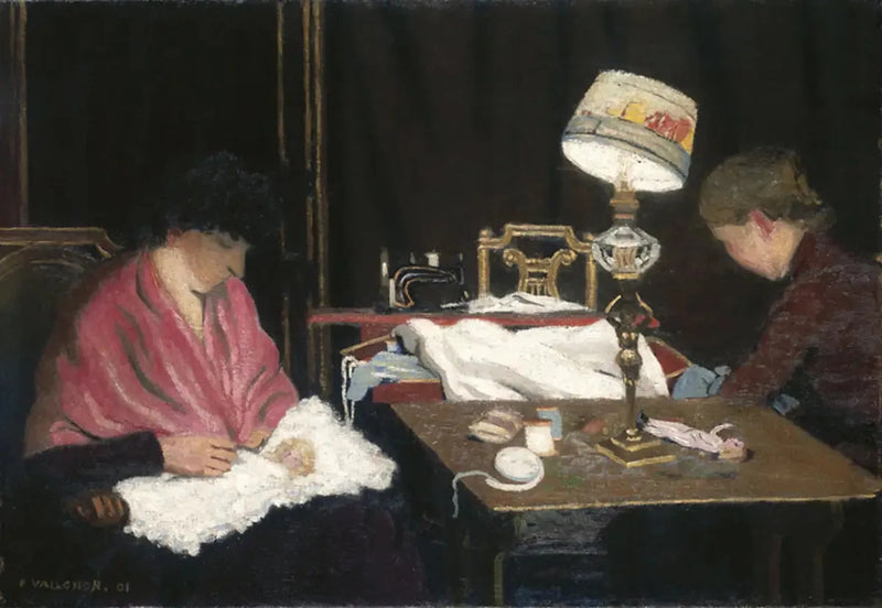 Kvinna, rosa sjal, kusin med lampa - Félix Vallotton