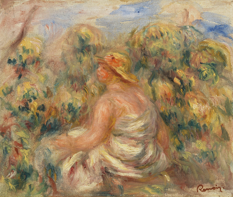 Kvinna med hatt i ett landskap - Pierre-Auguste Renoir