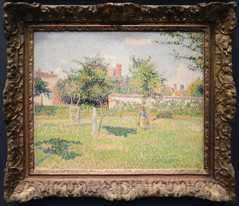 Kvinna i en inhägnad, vårsol i ängen i Éragny - Camille Pissarro