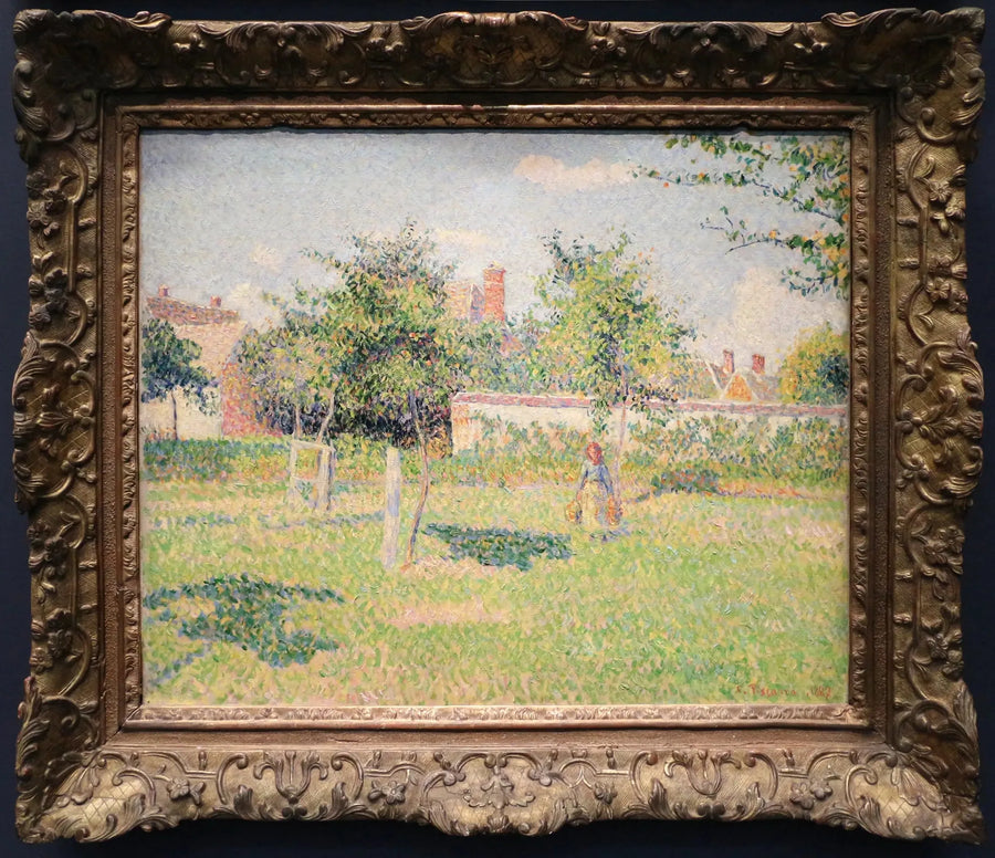 Kvinna i en inhägnad, vårsol i ängen i Éragny - Camille Pissarro