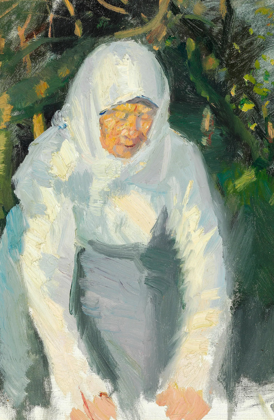 Skagen kvinna med en vit scarf. - Anna Ancher