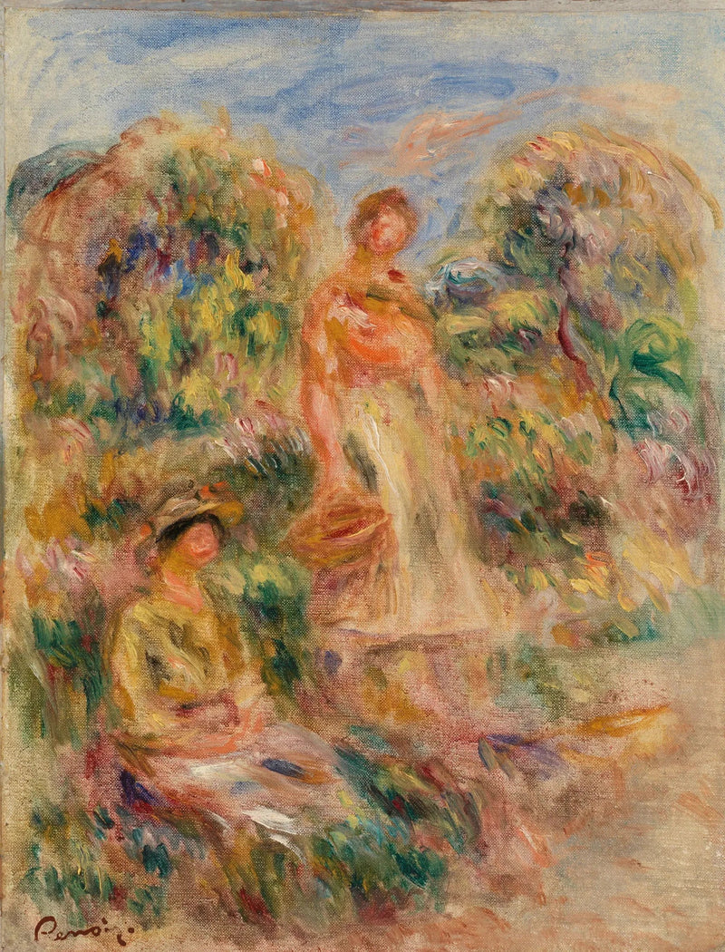 Stående kvinna och sittande kvinna i ett landskap - Pierre-Auguste Renoir