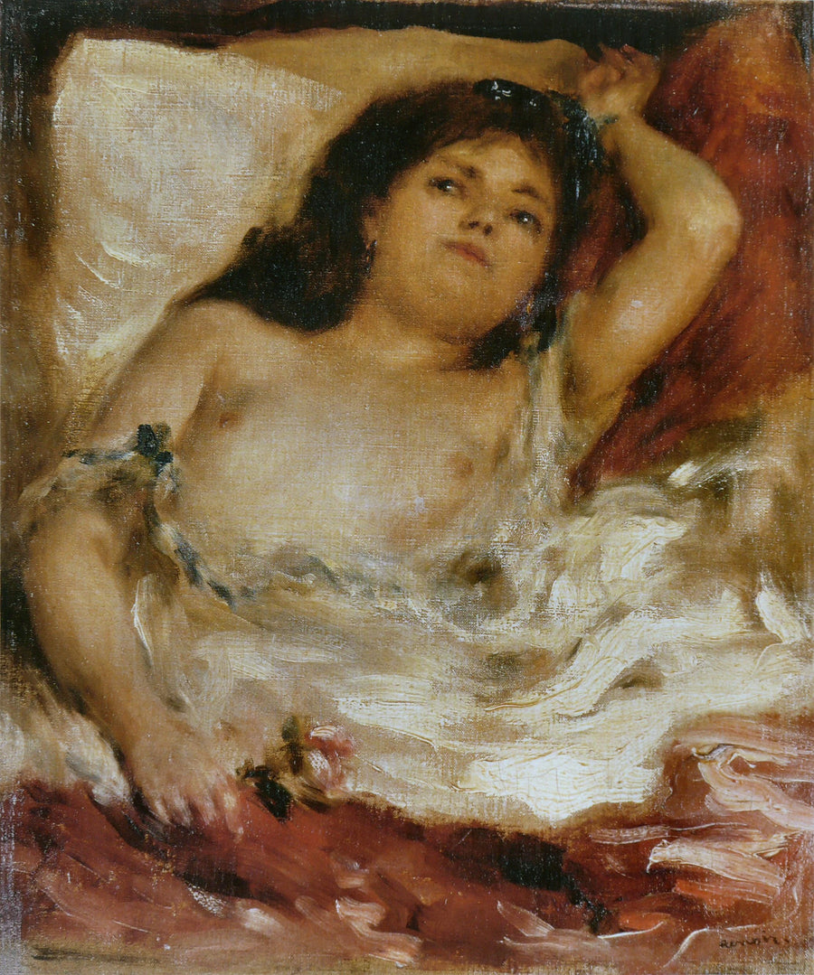 Kvinna i halvnaken liggande: rosen - Pierre-Auguste Renoir