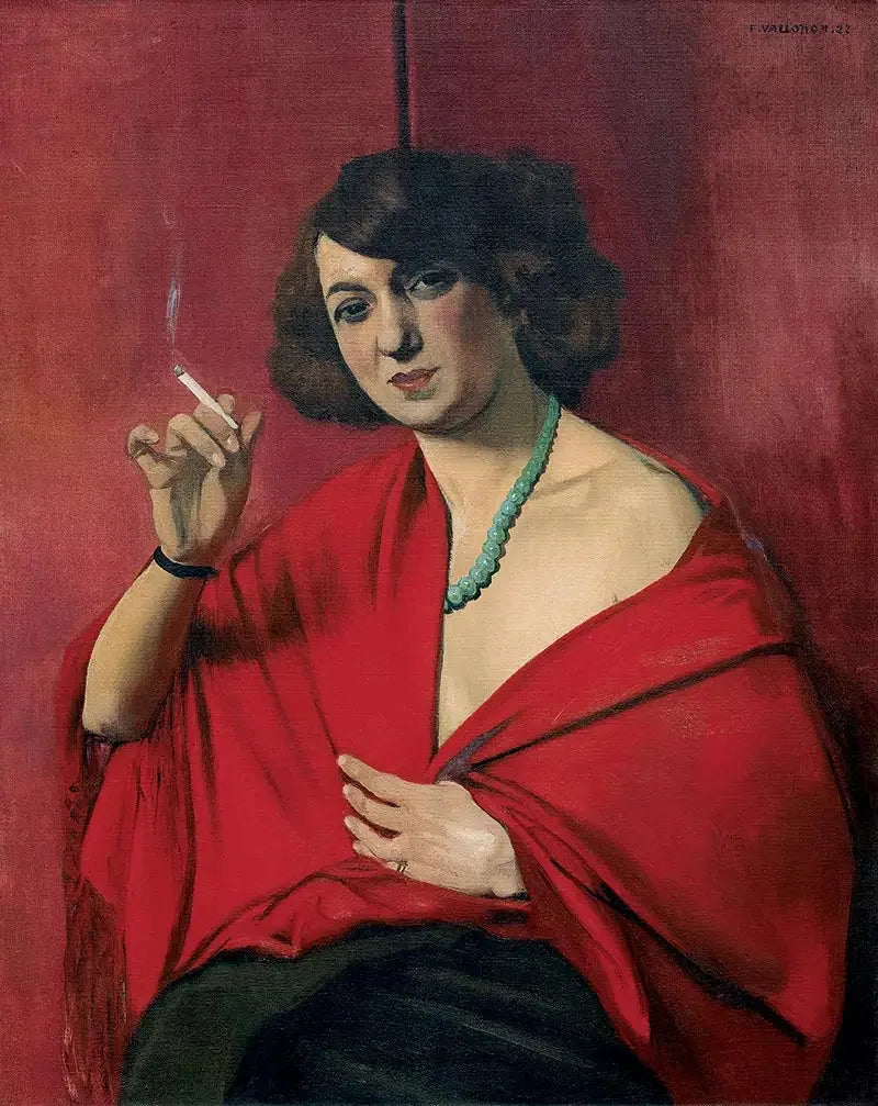 Kvinna draperad i rött som håller en cigarett - Félix Vallotton