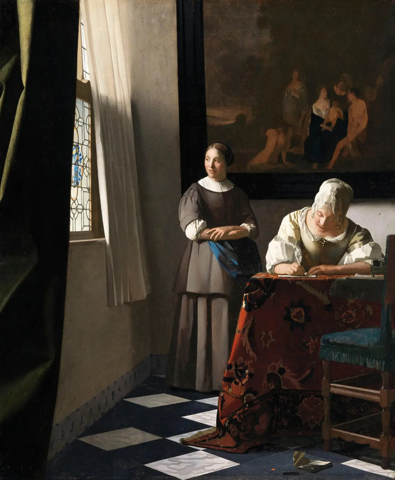 Kvinna som skriver ett brev och sin tjänarinna - Johannes Vermeer