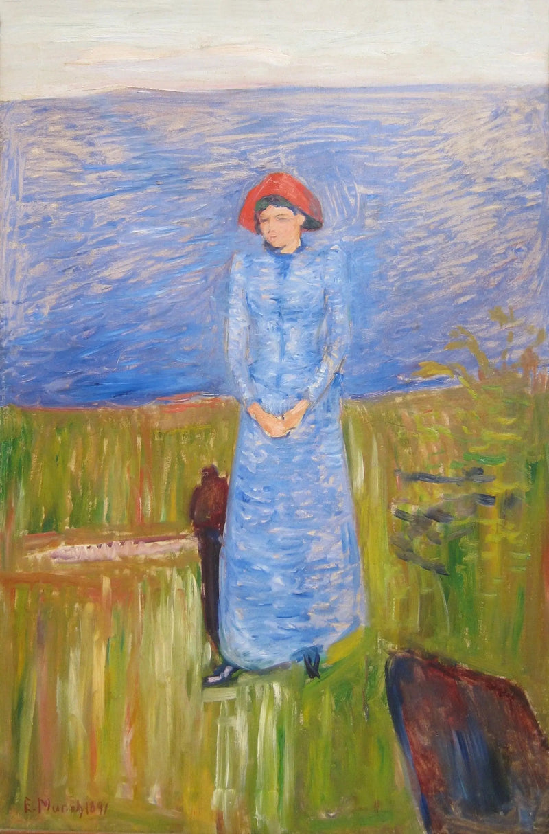 Kvinna i blått framför ett blått vatten - Edvard Munch