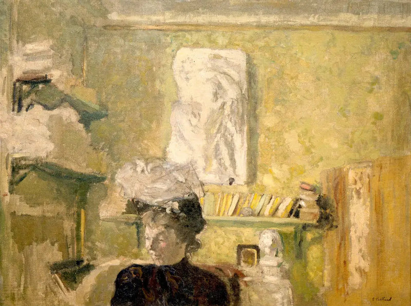 Kvinna med hatt framför ett relieff - Édouard Vuillard
