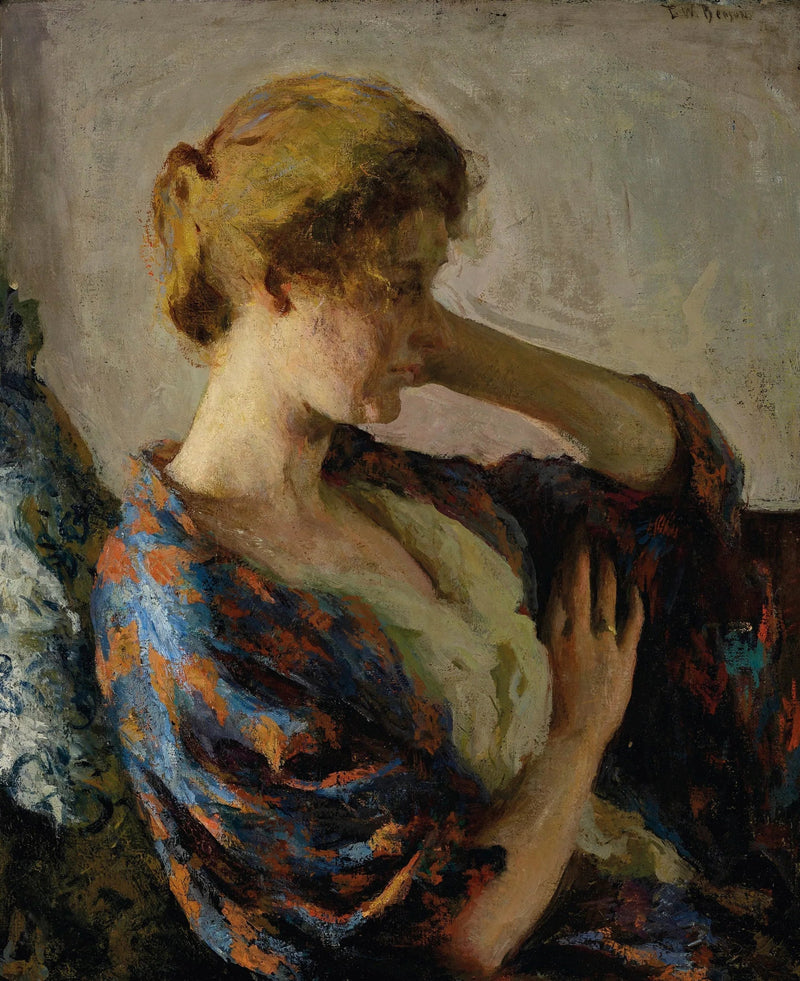 Kvinna i blå kimono - Frank Weston Benson