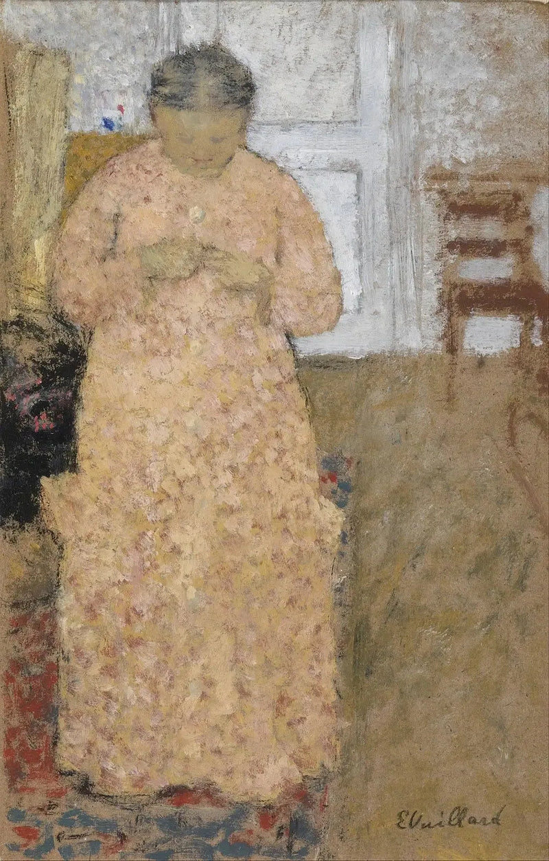 Kvinna i rosa stickande - Édouard Vuillard