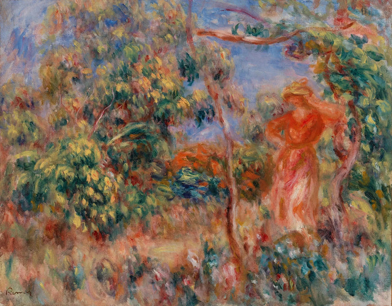 Kvinna i röd i ett landskap - Pierre-Auguste Renoir