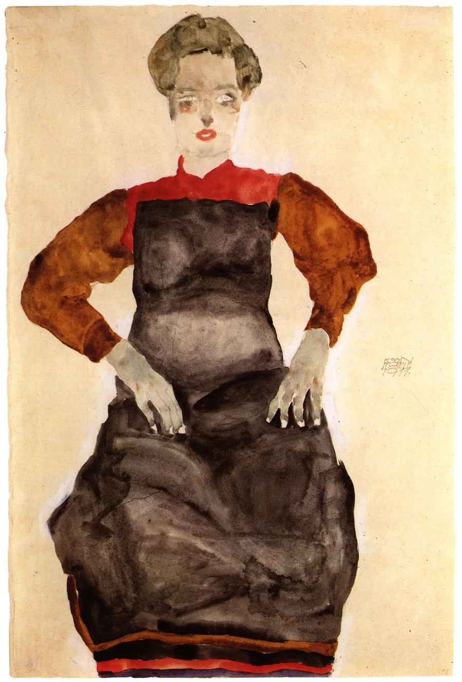 Kvinna i svart förkläde - Egon Schiele