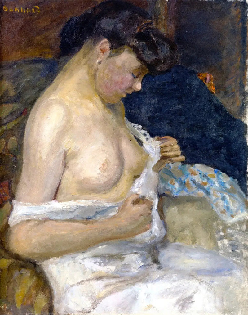 Kvinna tar av sig sin skjorta - Pierre Bonnard
