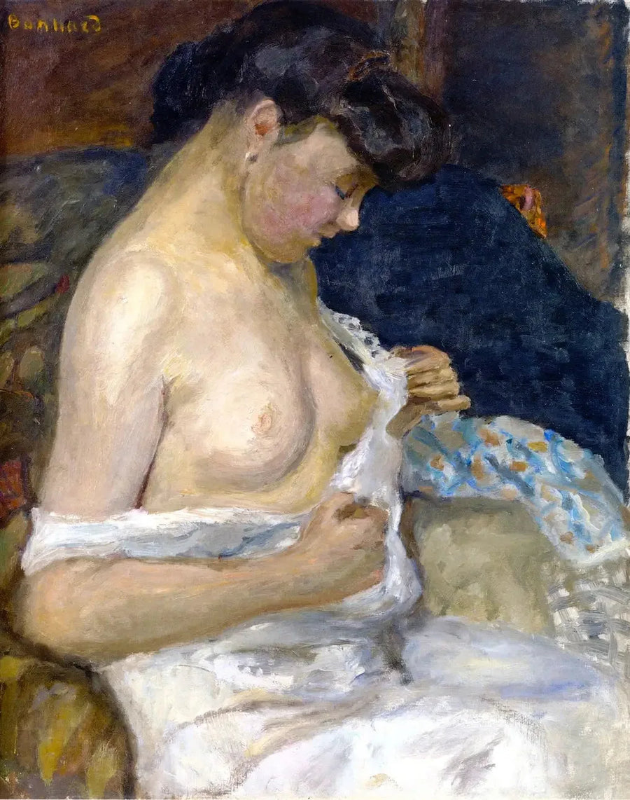 Kvinna tar av sig sin skjorta - Pierre Bonnard