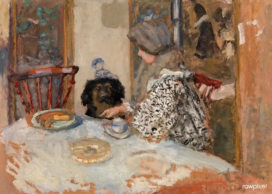Kvinna och hund vid bordet - Pierre Bonnard