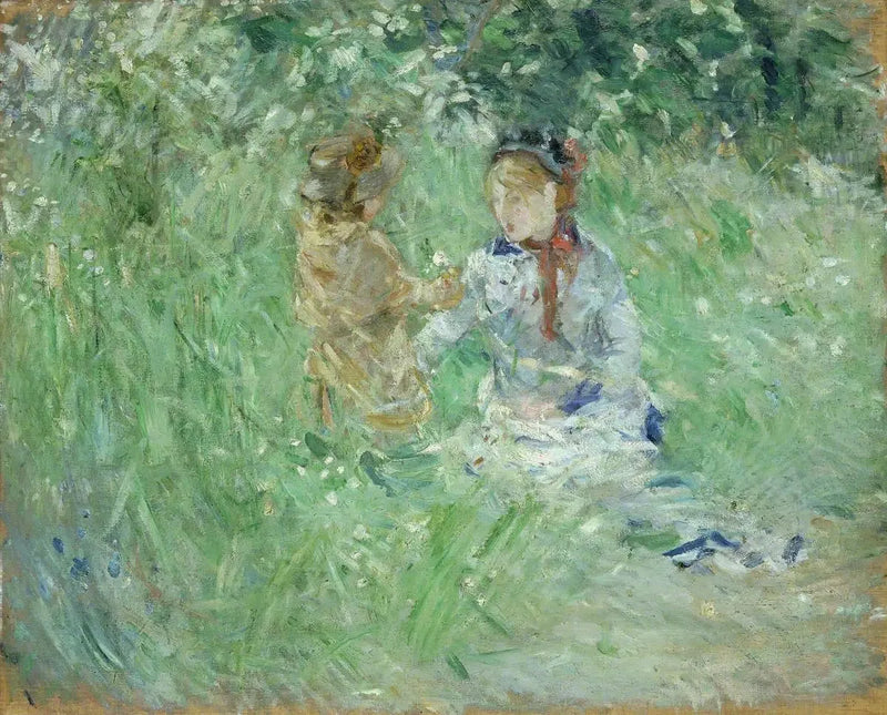 Kvinna och barn i en äng i Bougival - Berthe Morisot