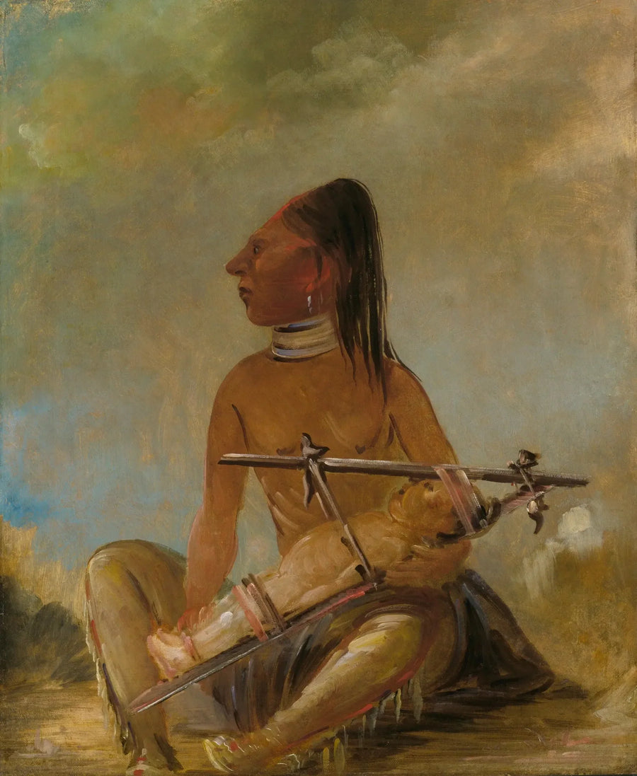 Kvinna och barn, som visar hur barns huvuden plattas till - George Catlin