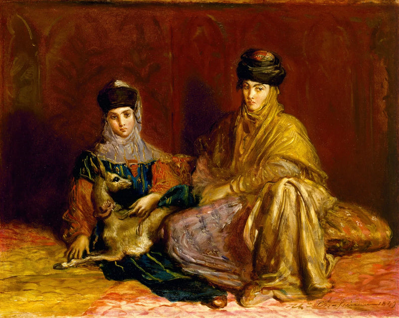 Kvinna och liten flicka av Constantin med en gasell - Théodore Chassériau