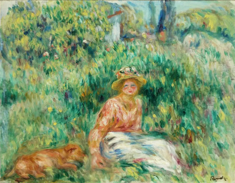 Kvinna och Rip i gräset - Pierre-Auguste Renoir