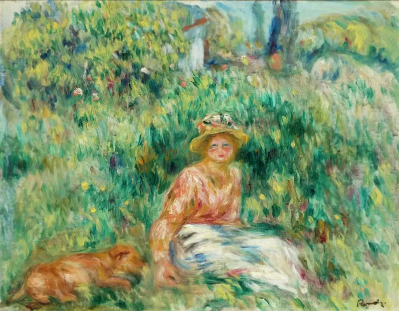 Kvinna och Rip i gräset - Pierre-Auguste Renoir