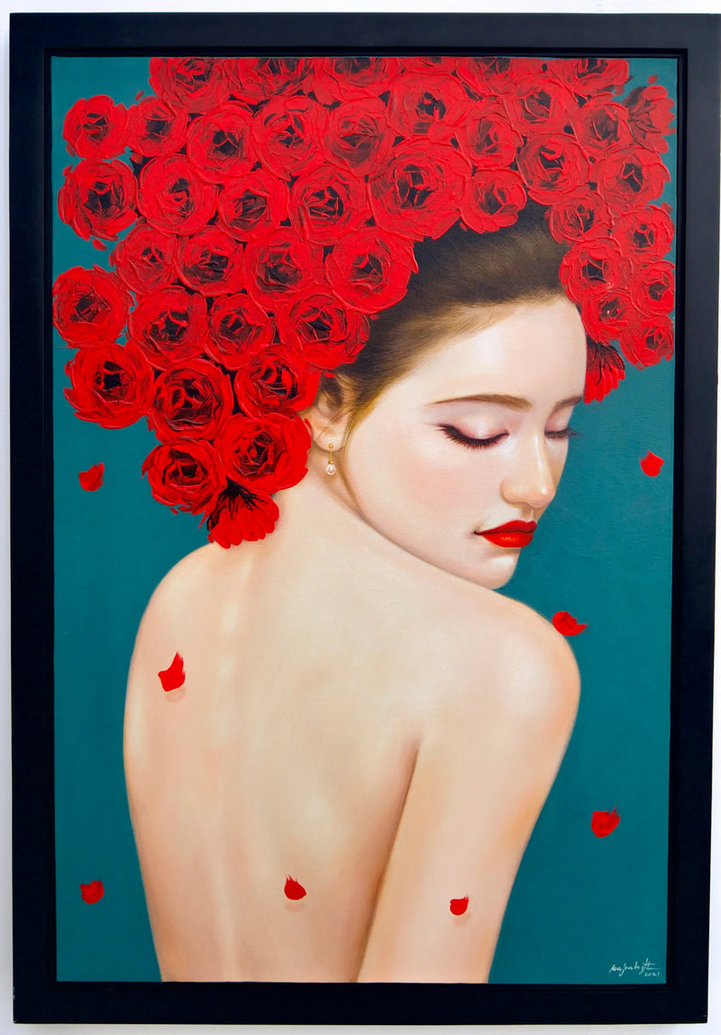 Känslig Kvinna med Rosor | 60 x 90 cm