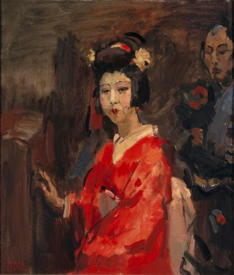Japansk kvinna i röd kimono - Isaac Israëls
