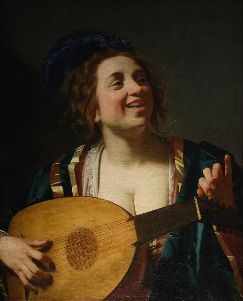 Kvinna som spelar lut - Gerrit van Honthorst