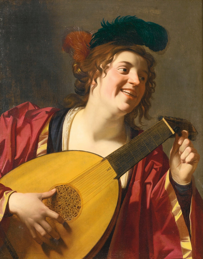Kvinna som spelar lut - Gerrit van Honthorst
