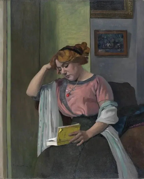 Kvinna som läser inomhus - Félix Vallotton