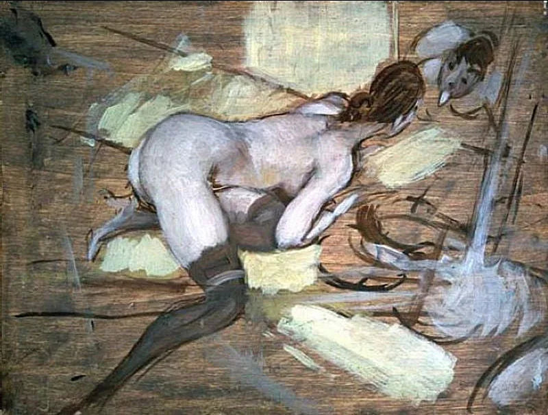 Naken kvinna liggande på gula kuddar - Giovanni Boldini