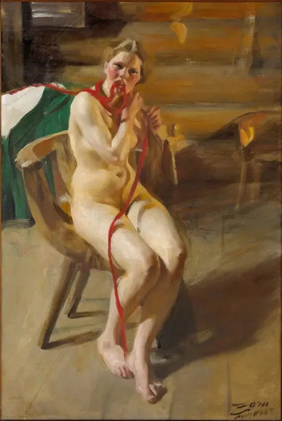 Naken kvinna som målar sitt hår - Anders Zorn