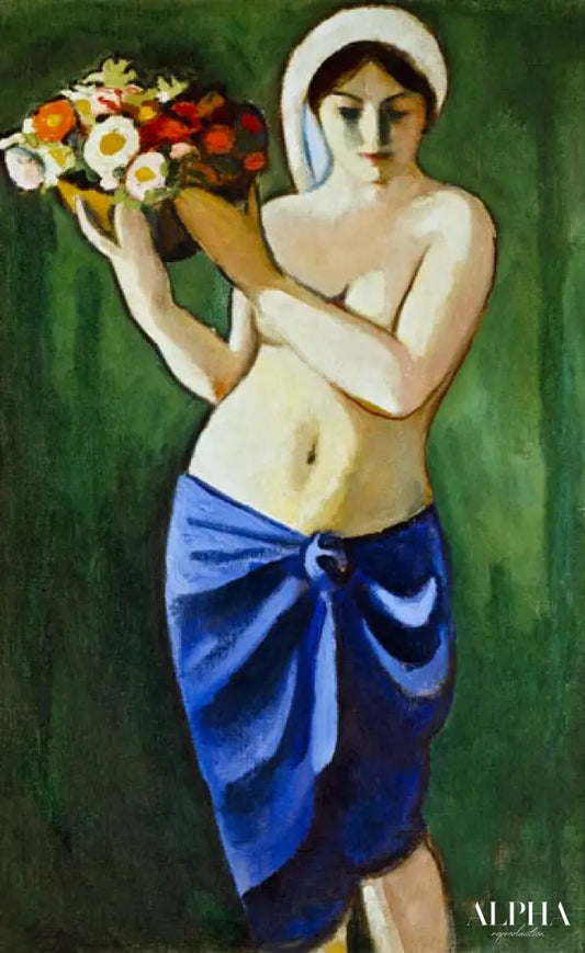 Femme, portant une coupe de fleurs - August Macke - Reproductions de tableaux et peintures haut de gamme