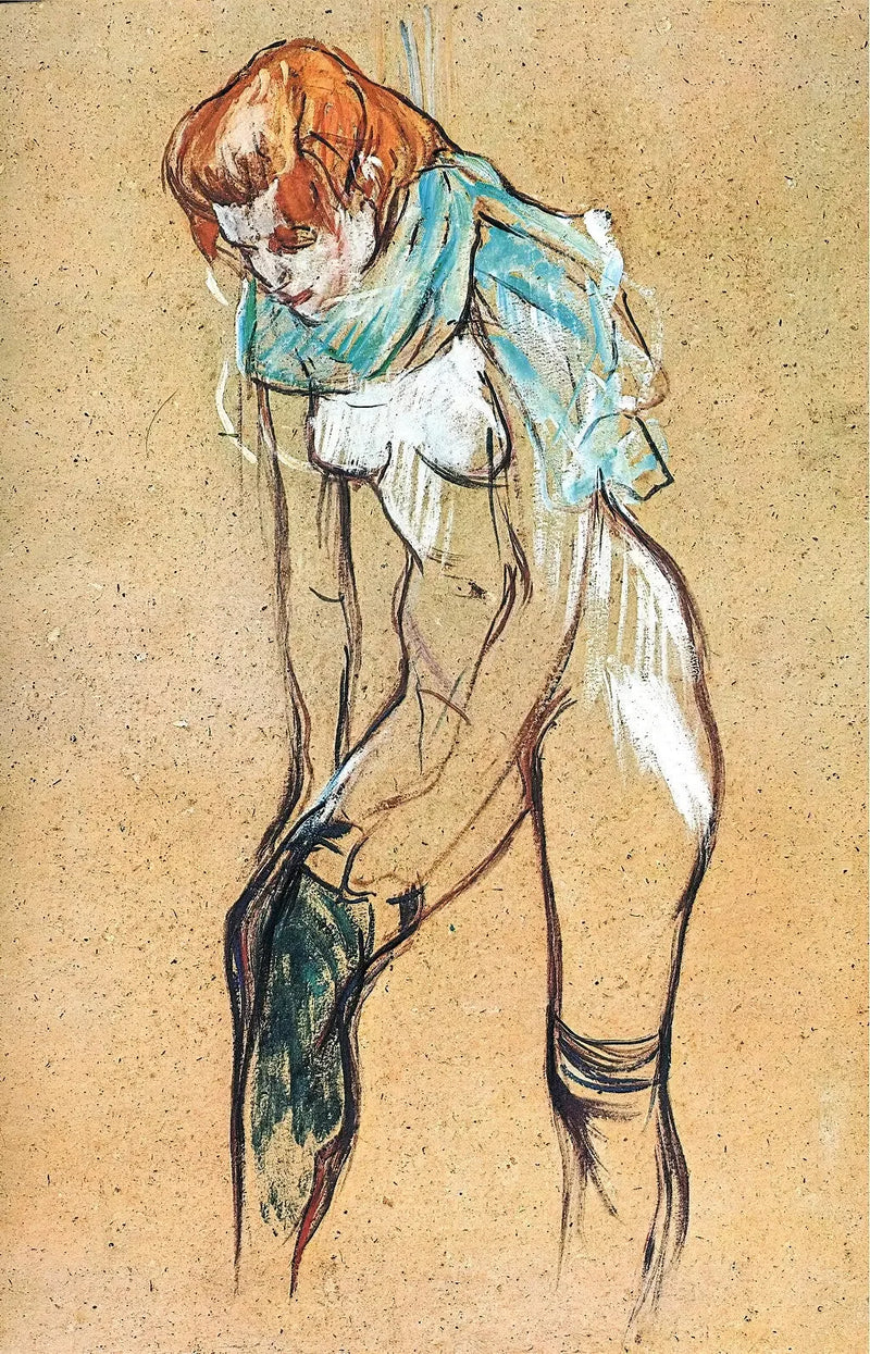 Kvinna som drar sin strumpa - Henri de Toulouse-Lautrec