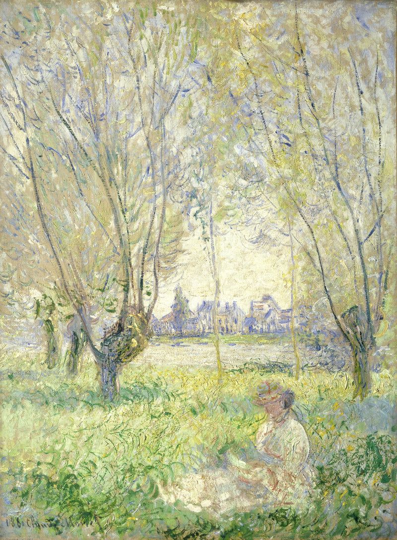 Kvinna som sitter under pilarna (W613) - Claude Monet