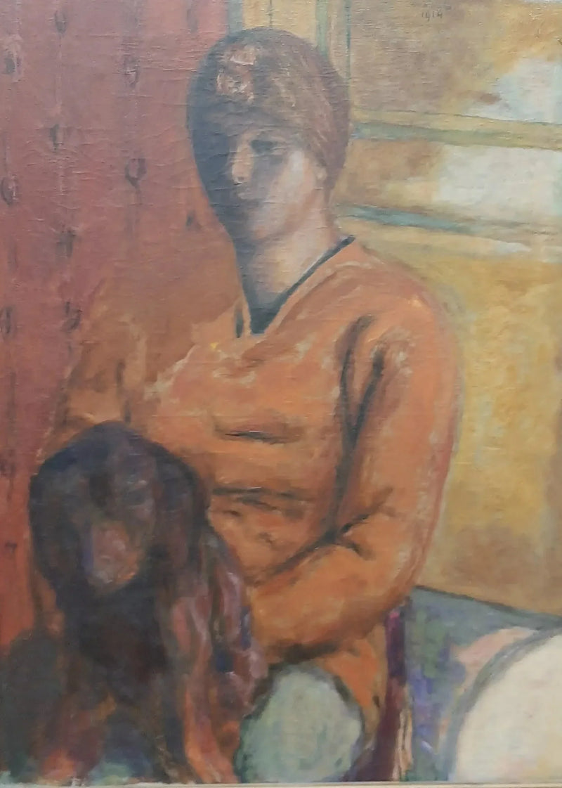Kvinna som håller en hund i knäet - Pierre Bonnard