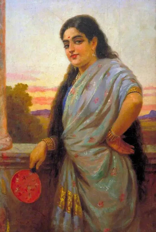 Kvinna som håller en fanfar - Ravi Varmâ