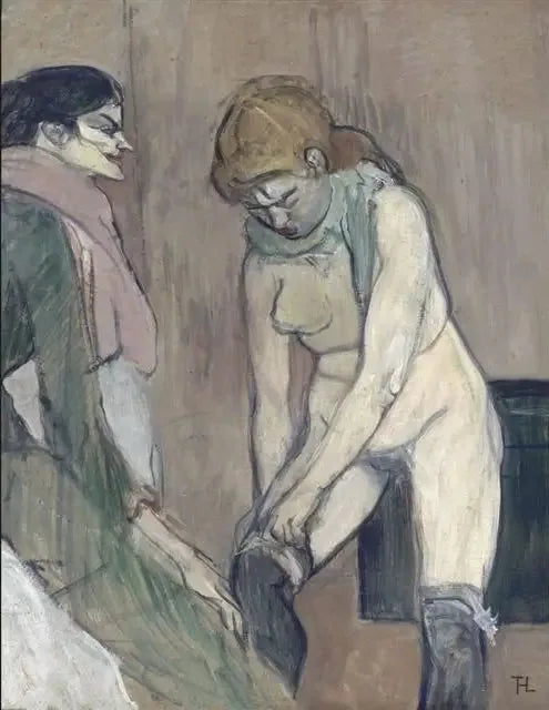 Kvinna som drar upp sin strumpa - Henri de Toulouse-Lautrec