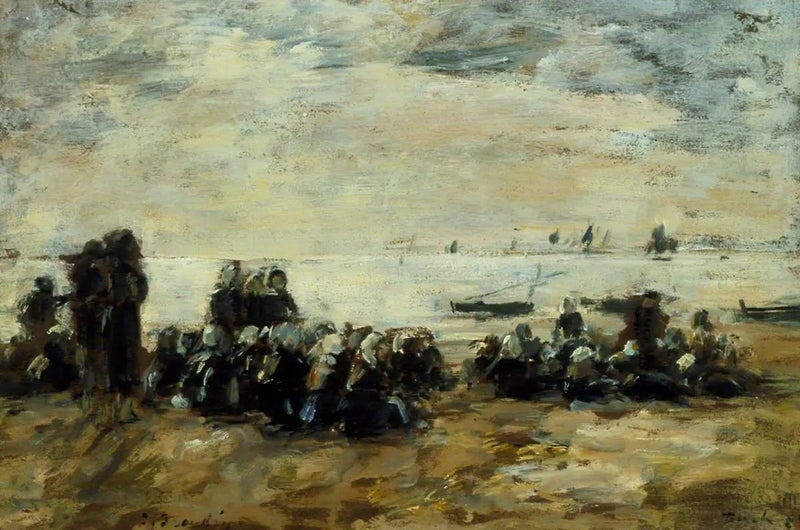 Kvinnor som väntar på fiskebåtarna på stranden i Berck - Eugène Boudin