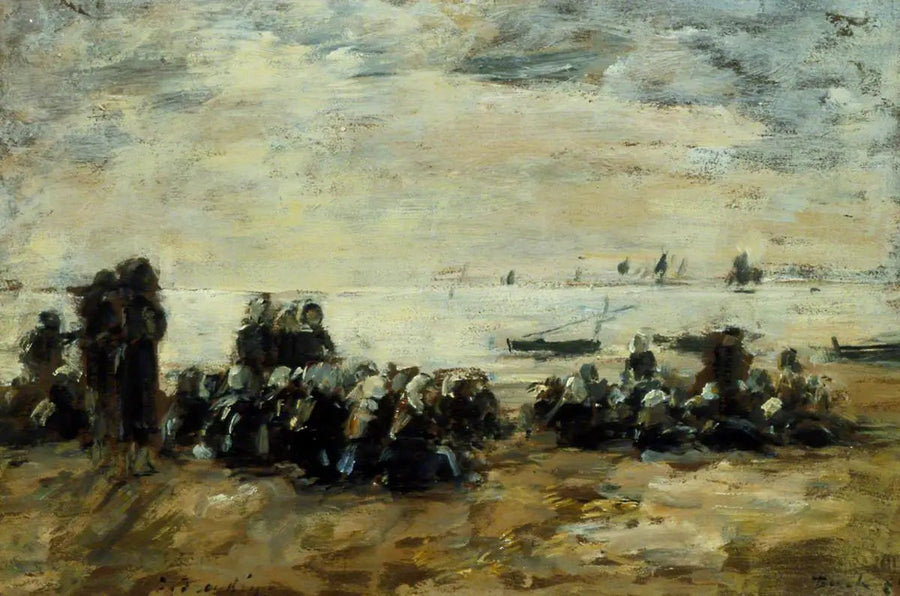 Kvinnor som väntar på fiskebåtarna på stranden i Berck - Eugène Boudin