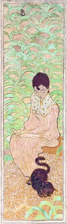 Kvinnor i trädgården: kvinna som sitter med katt - Pierre Bonnard